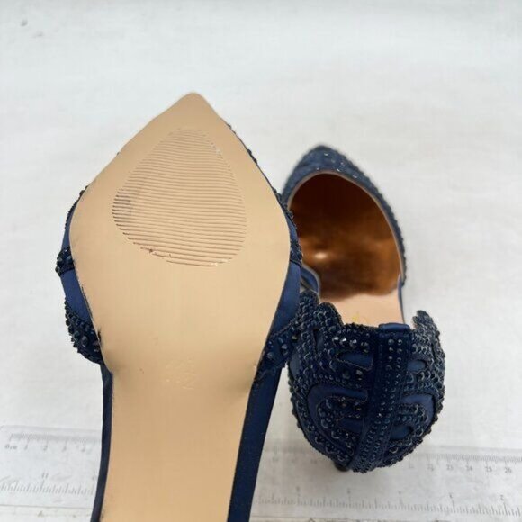 XYD Women's Pumps,Pointed Toe, D'Orsay Kitten Low Heels, Rhinestone Studs,Blue - Picture 5 of 8